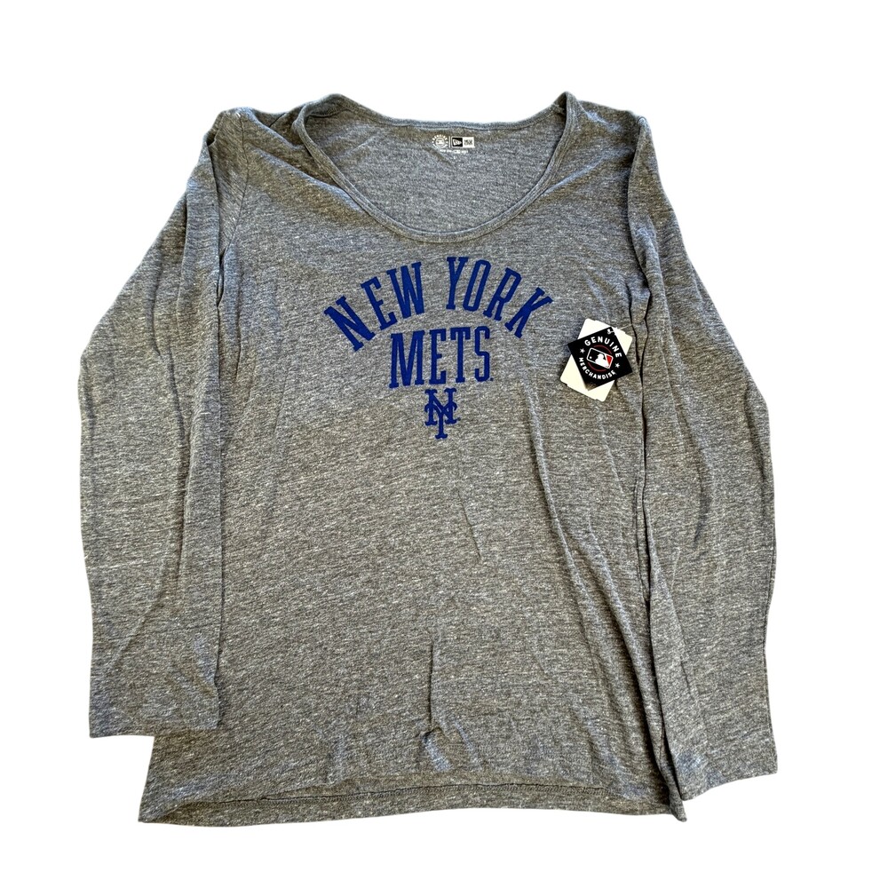 New York Mets Shirt Womens Large Gray MLB Baseball New Era Long Sleeve
